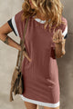 Light French Beige T-Shirt Dress with Patch Pocket and Textured Edges