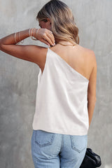 Débardeur ample en satin blanc à une épaule-A WOMAN WE LOVE