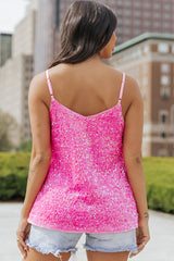 Débardeur rose à bretelles réglables et sequins-A WOMAN WE LOVE