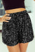 Black Sequin Straight Leg High Waisted Casual Shorts