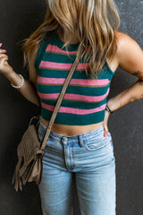 High short knit sweater sleeve with pink stripes