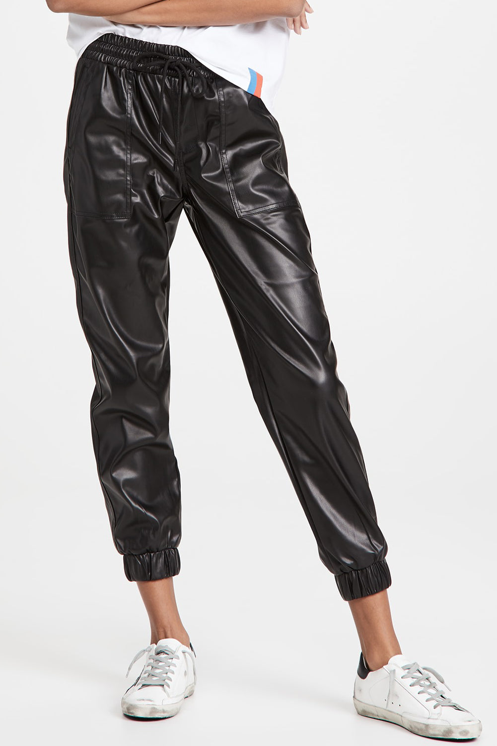 Pantalones de trote negros en tamaño simocked y cordón de apriete