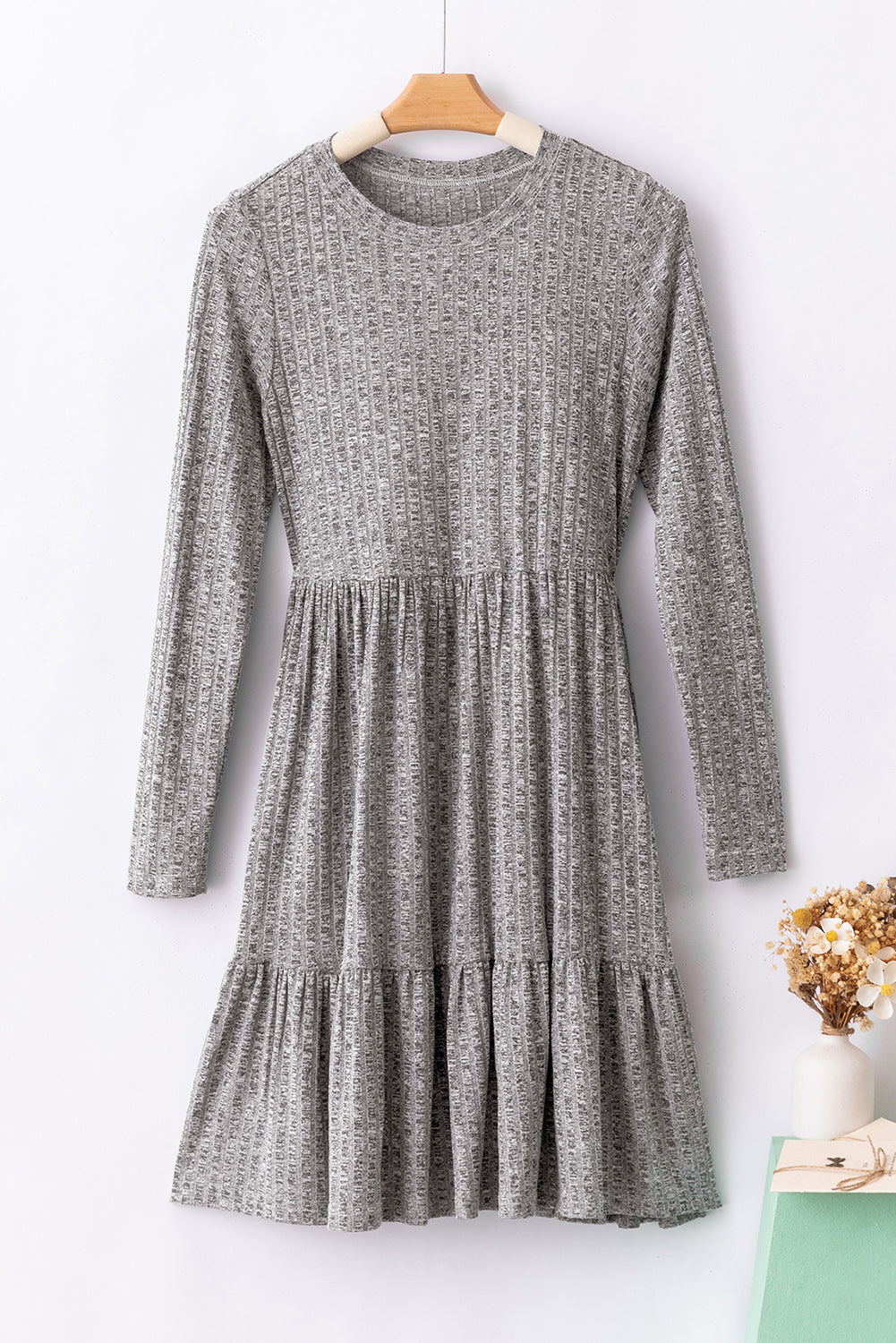 Vestido midi de línea A-Line con textura con textura gris