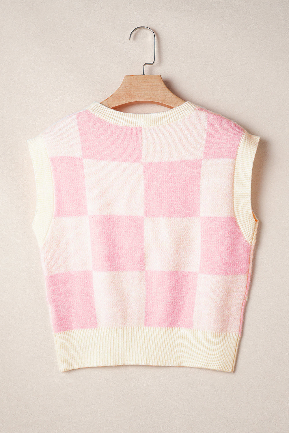 Gilet pull à carreaux rose Preppy avec nœud et détail