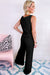 Black U-Neck Crinkle Tank Top and Wide Leg Pants Set