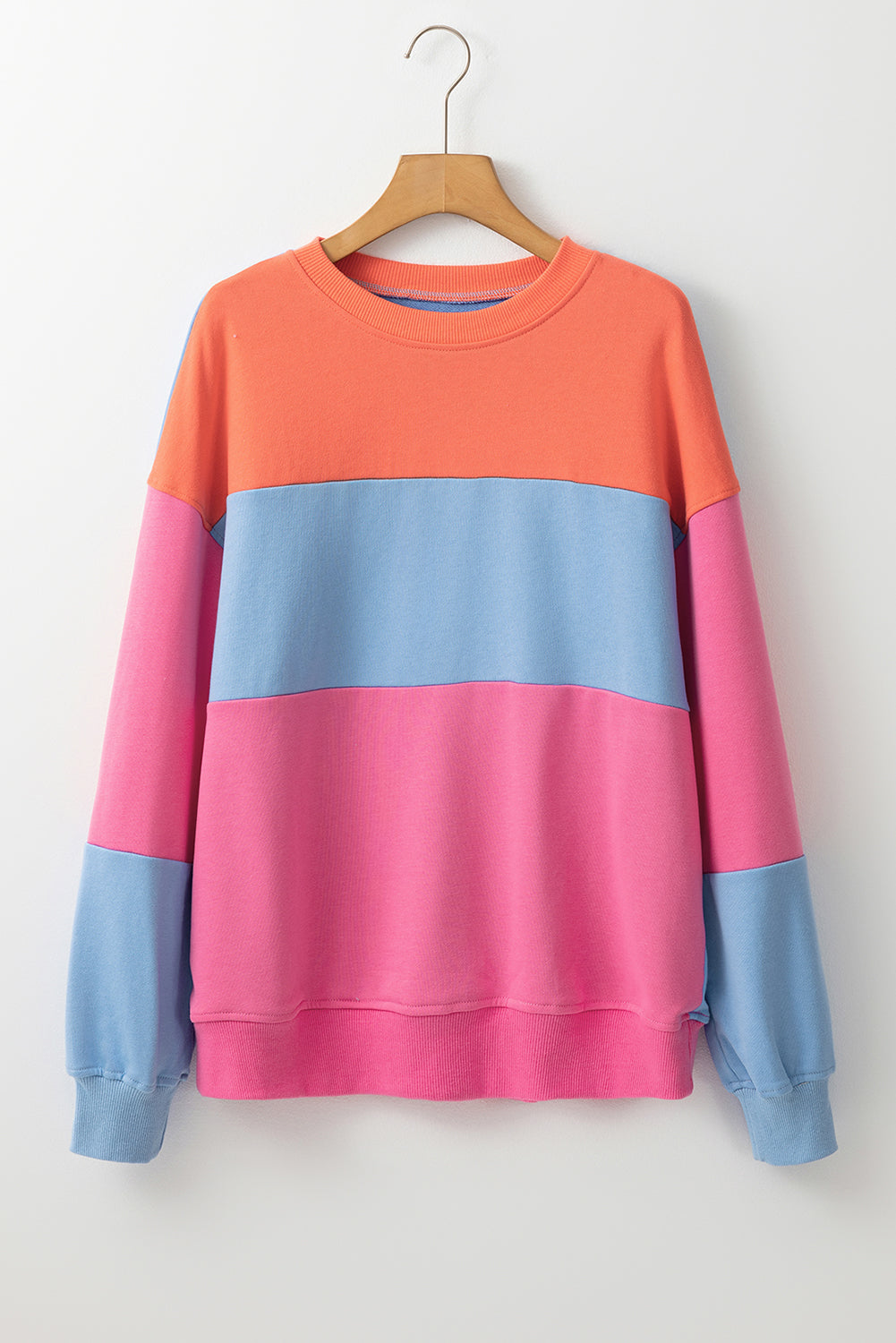 Leuchtend rosa Farbblöcke Patchwork Drop Schulter -Sweatshirt