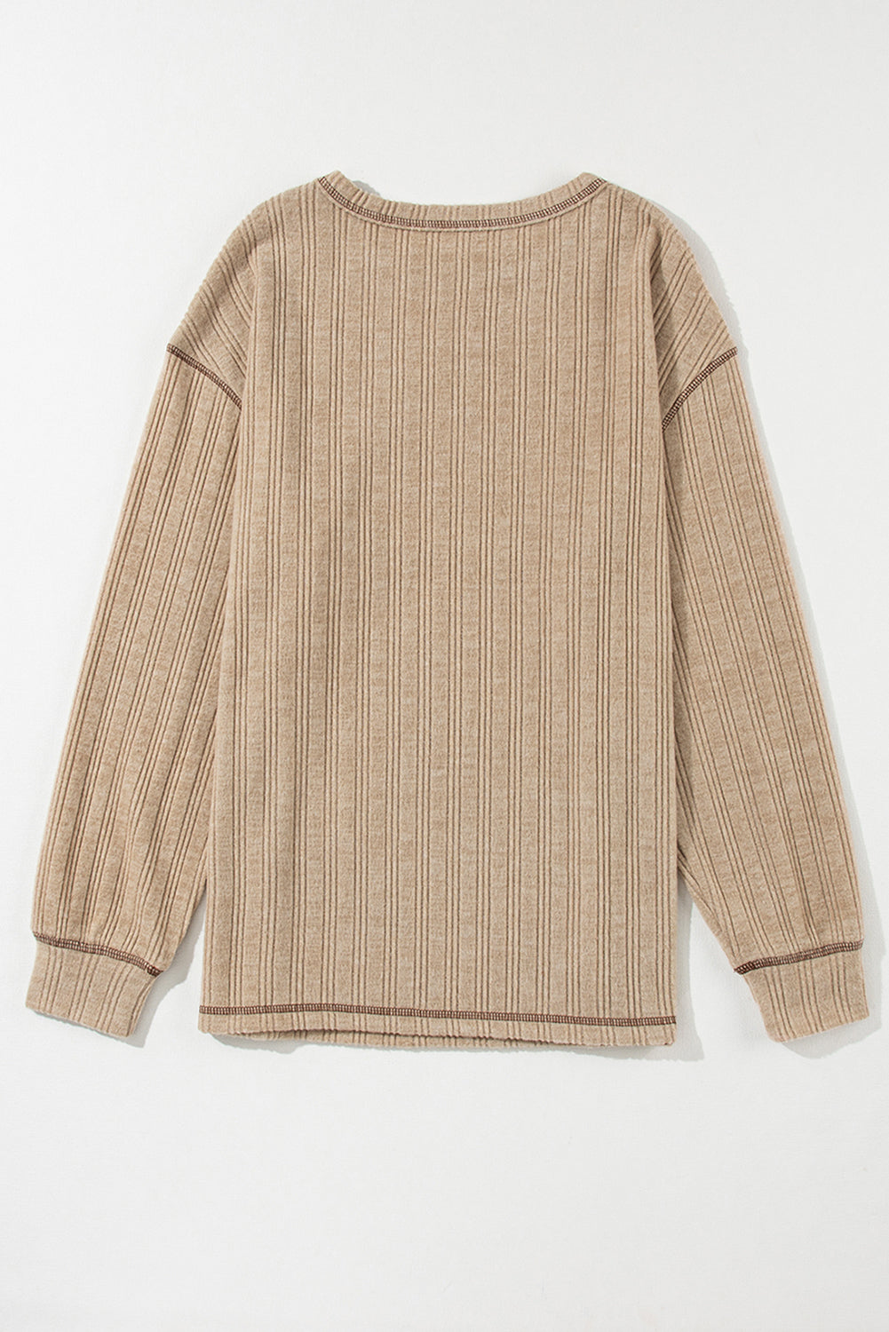 Pale Khaki Loose Exposed Stitching Textured Knit Top