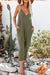 Green Textured Sleeveless V-Neck Pockets Casual Jumpsuit