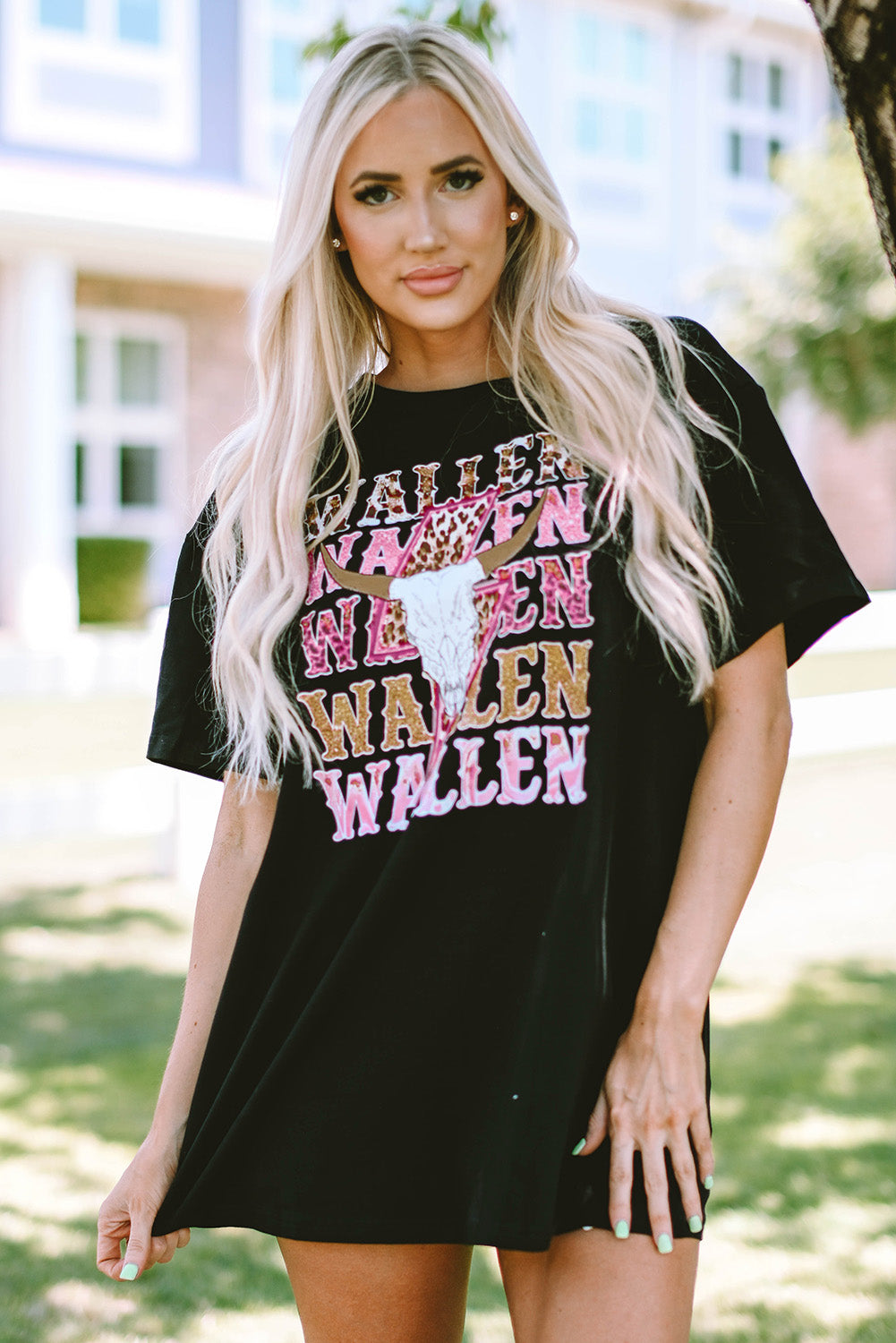 Schwarz Wallen Cowskull Grafik übergroße T -Shirt