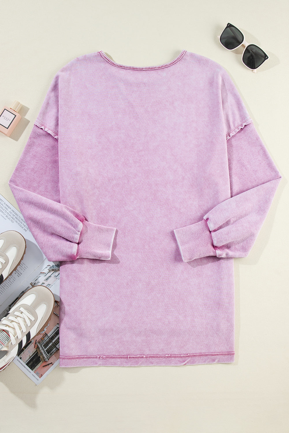 Sweat-shirt à épaules tombantes et délavé minéral Orchid Petal