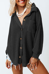 Chemise décontractée boutonnée en tricot gaufré noir-A WOMAN WE LOVE