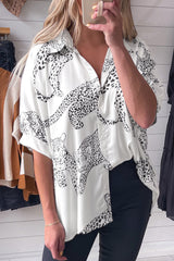 Chemise beige à manches mi-longues boutonnée à imprimé guépard-A WOMAN WE LOVE
