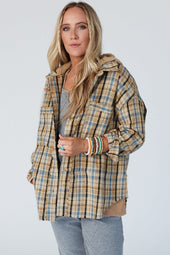 Ashleigh - Blue Waffle Knit Patchwork Hooded Plaid Jacket