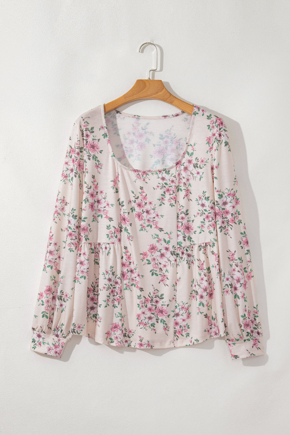 Blusa de ajuste suelto de u cuello de estampado floral rosa