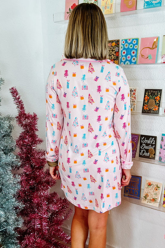 Robe de nuit chemise de Noël rose à imprimé arbre scintillant