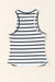 Ribbed sleeveless top with round neck and white striped print