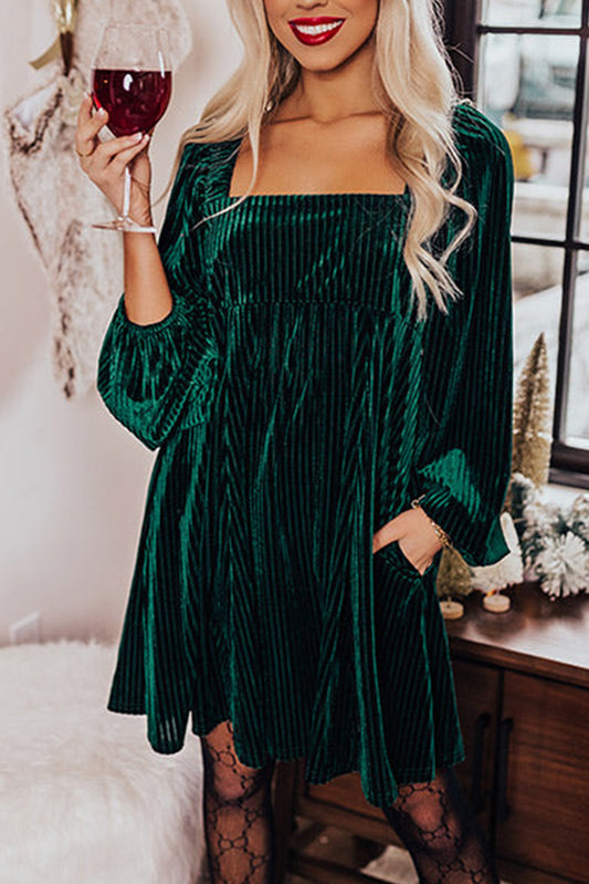 Green velvet nightie dress with square neck and tie at the back