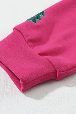 Sweat-shirt patchwork à paillettes MERRY Christmas Tree rose fraise