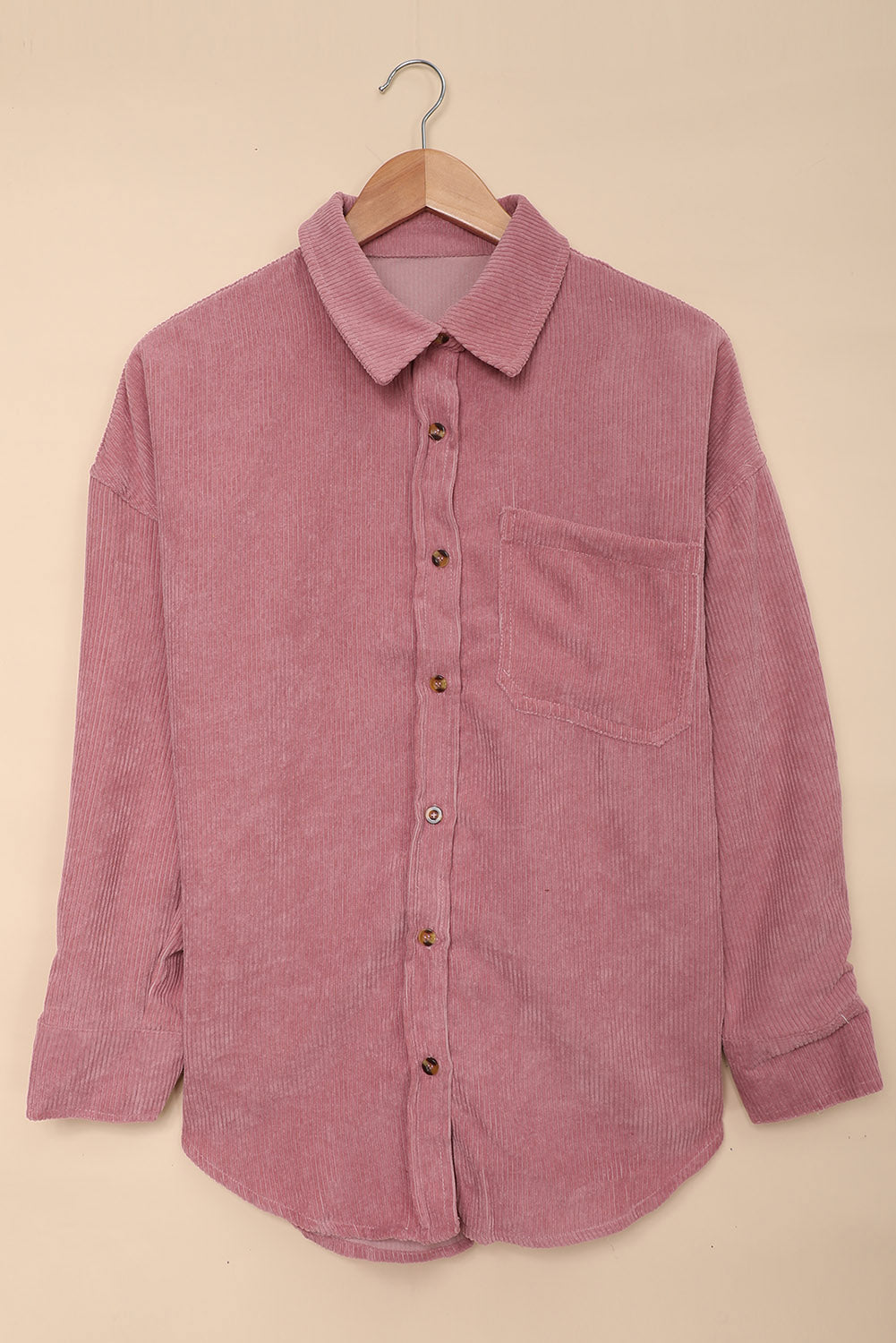 Chemise de poche à bouton en velours rose