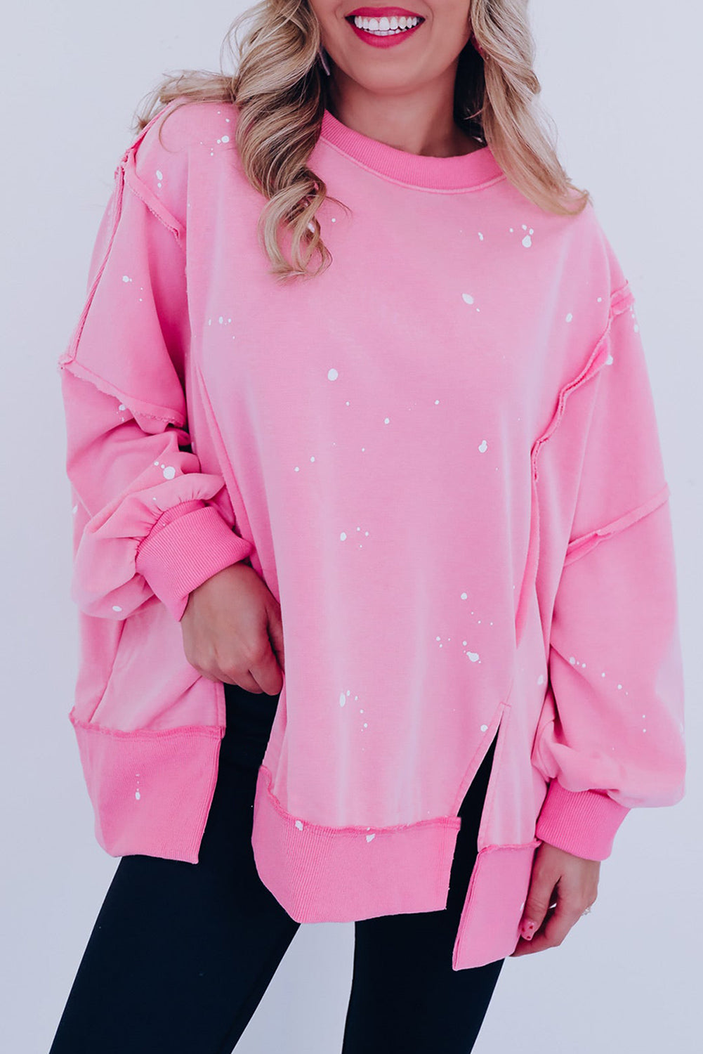 Bonbon Splash Spots freigelegtes Naht Baggy Sweatshirt