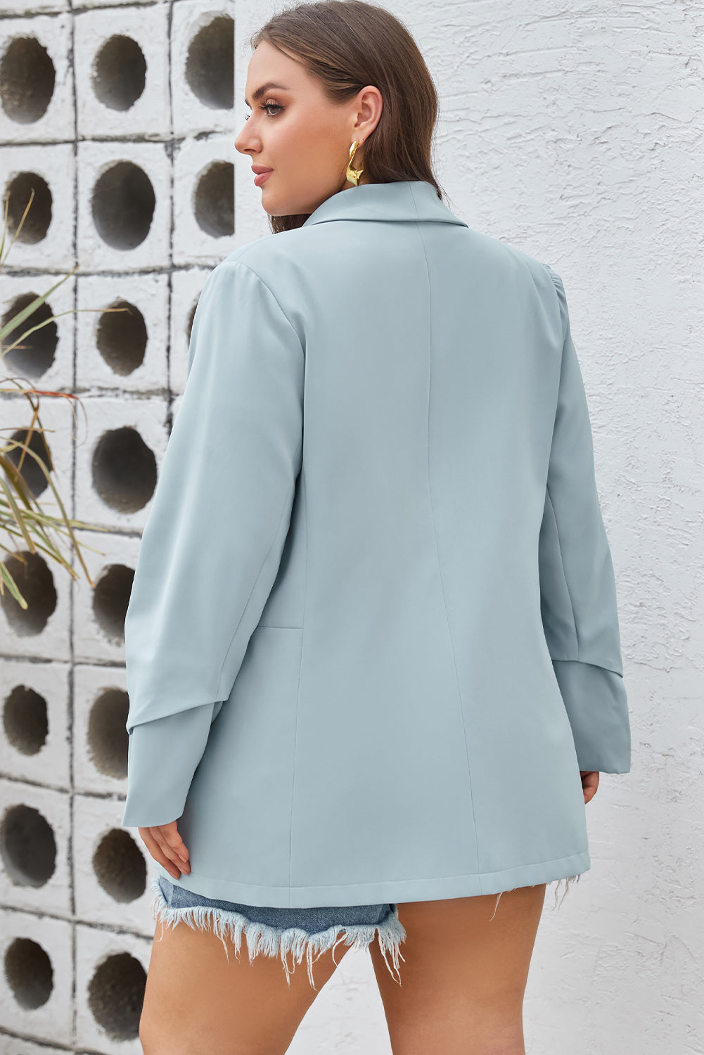 Sky Blue Plus size Blazer in tasca leggera leggera morbida