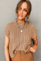 Pull à manches courtes en tricot torsadé beige français clair