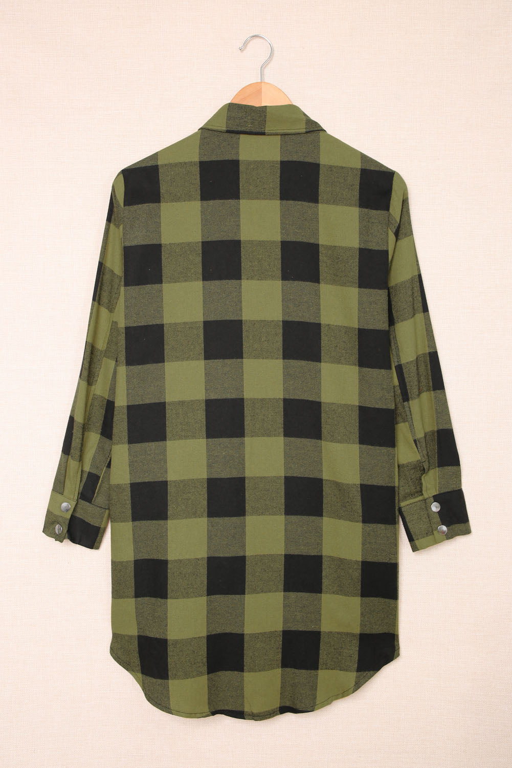 Manteau chemise à carreaux vert à col rabattu