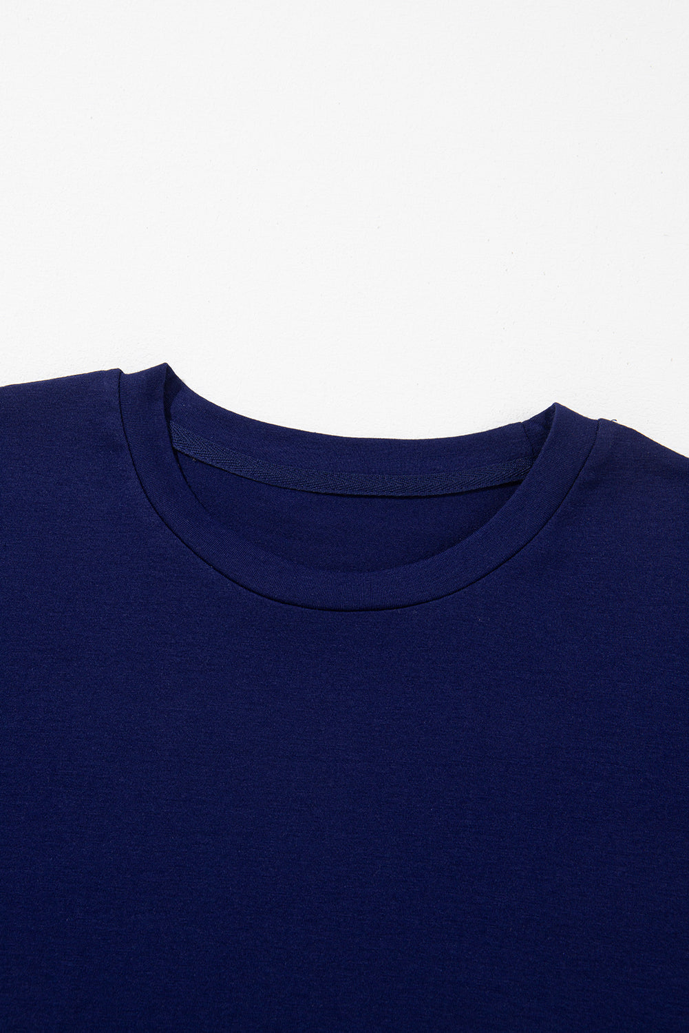 Blue Casual Plain Crew Neck Tee