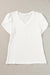 T-shirt blanc en tricot gaufré à manches pétales et col en V