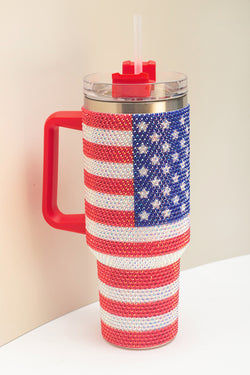 Gobelet thermos de 40 oz avec imprimé drapeau américain en strass rouge