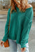 Green Solid Color Off Shoulder Ribbed Knit Sweater with Pocket