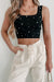 Sleeveless square neck crop top with black pearl decoration