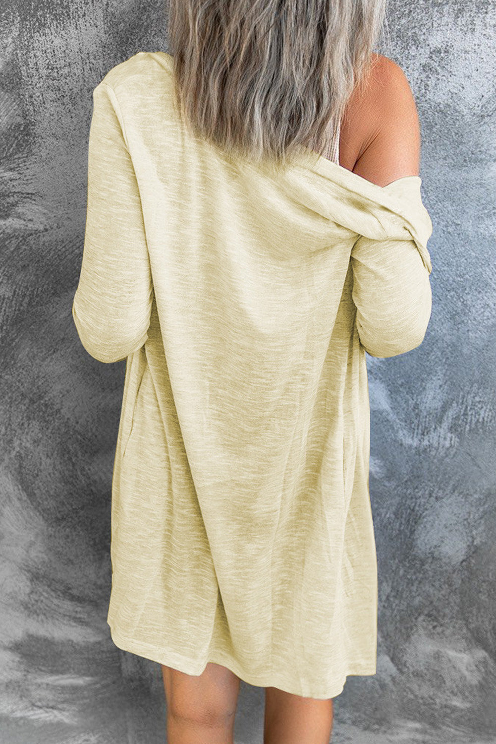 Cardigan beige à boutons ouverts de couleur unie-A WOMAN WE LOVE