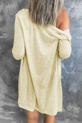 Cardigan beige à boutons ouverts de couleur unie-A WOMAN WE LOVE