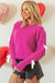 Loose round neck sweater with red pink bow tie