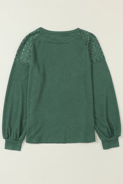 Green Lace Long Sleeve Textured Sweater