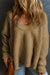 Thick and loose sweater in ribbed khaki with round neck