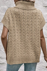 Rolled-collar sweater and bat handle in twisted French beige knitted