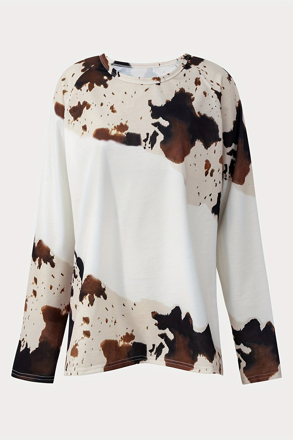 Brown Western Tie Dye Print Long Sleeve T Shirt