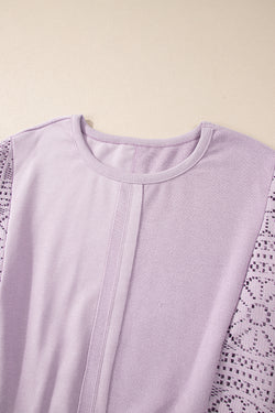 Orchid Petal Knit Sweatshirt, Exposed Crochet Seams, Ribbed Trim