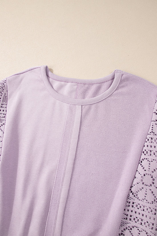 Orchid Petal Knit Sweatshirt, Exposed Crochet Seams, Ribbed Trim