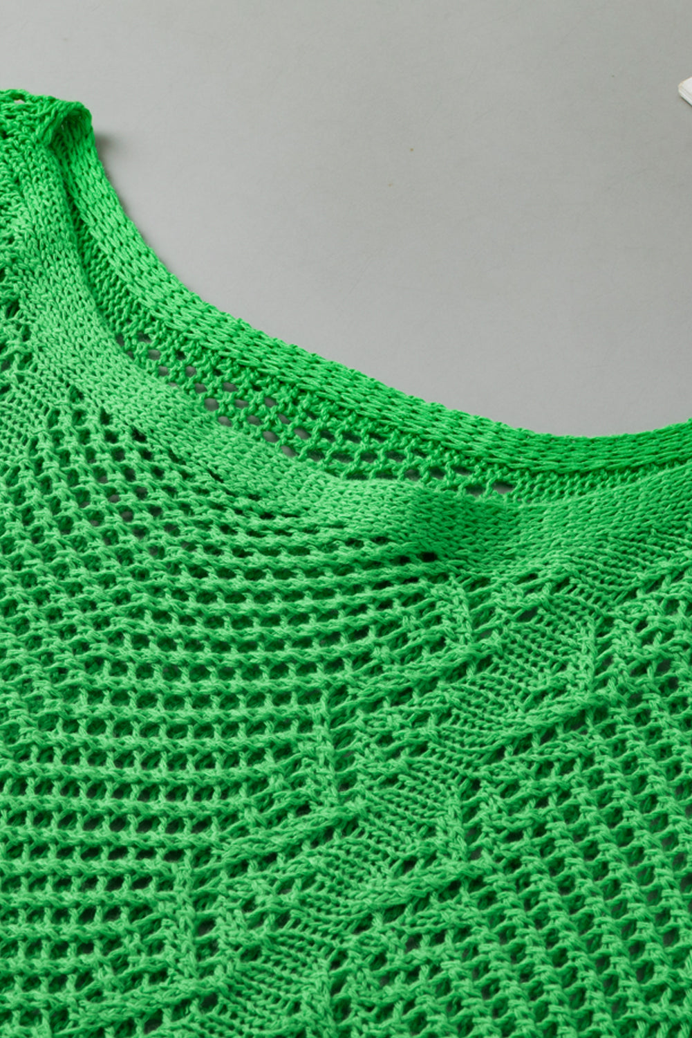 Green Pointelle Knit Scallop Edge de manga corta