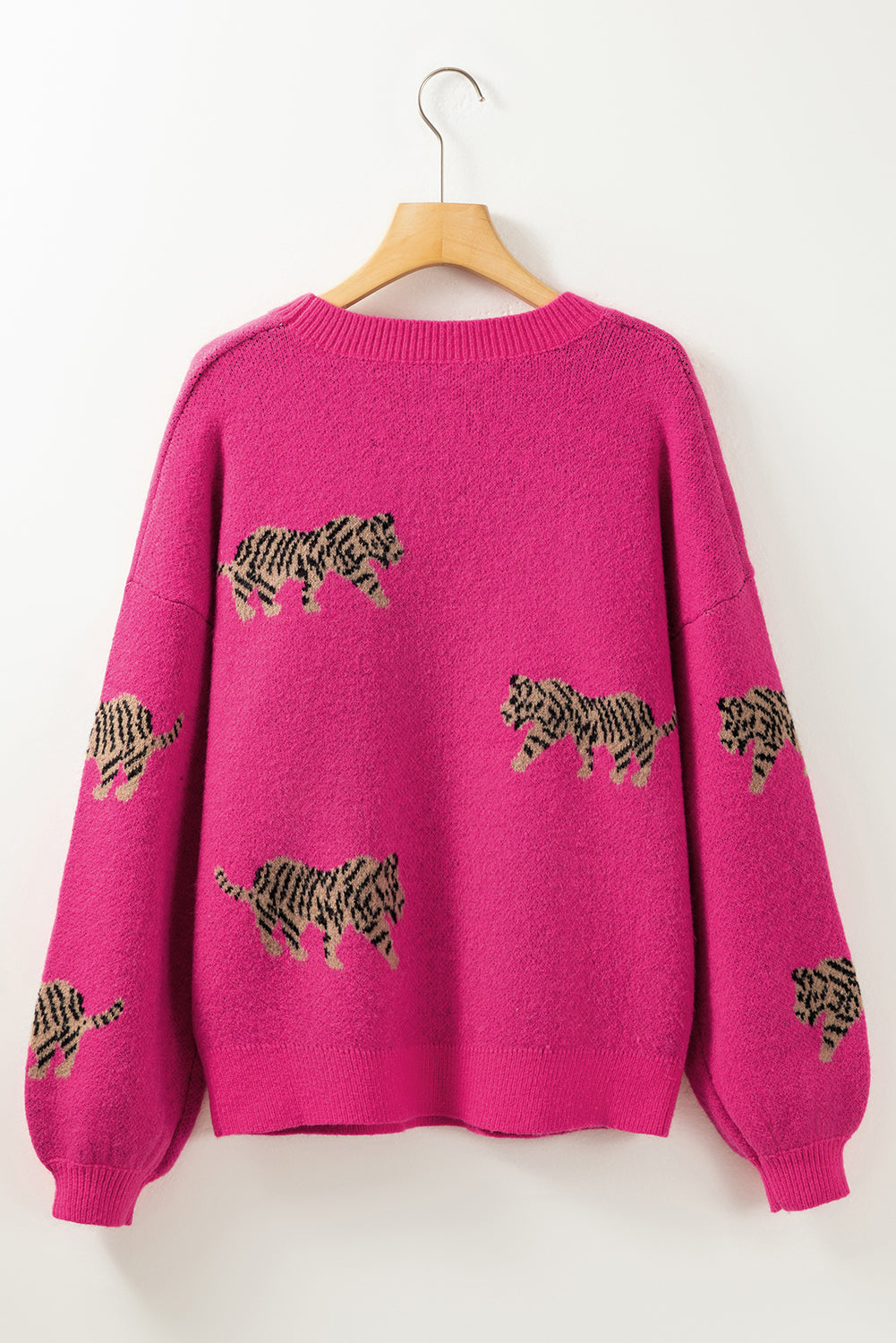 Rose Red Fierce Animal Muster Casual Strickpullover