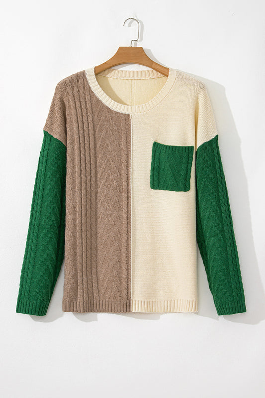 Plus Size Cable Knit Drop Shoulder Sweater in Mist Green