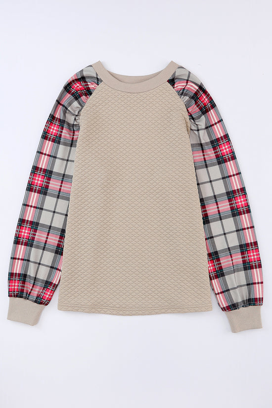 Apricot Plaid Raglan Sleeve Sweatshirt