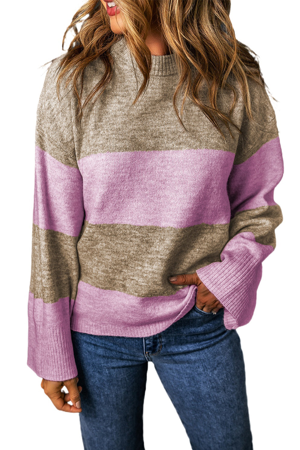 Rose Stripe Crew Neck Wide Glookblock Sighi