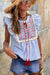 Striped fringed blouse with geometric pattern with sky blue stripes