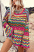 Red Pink Color Block Striped Openwork Knit Loose Sleeve Sweater