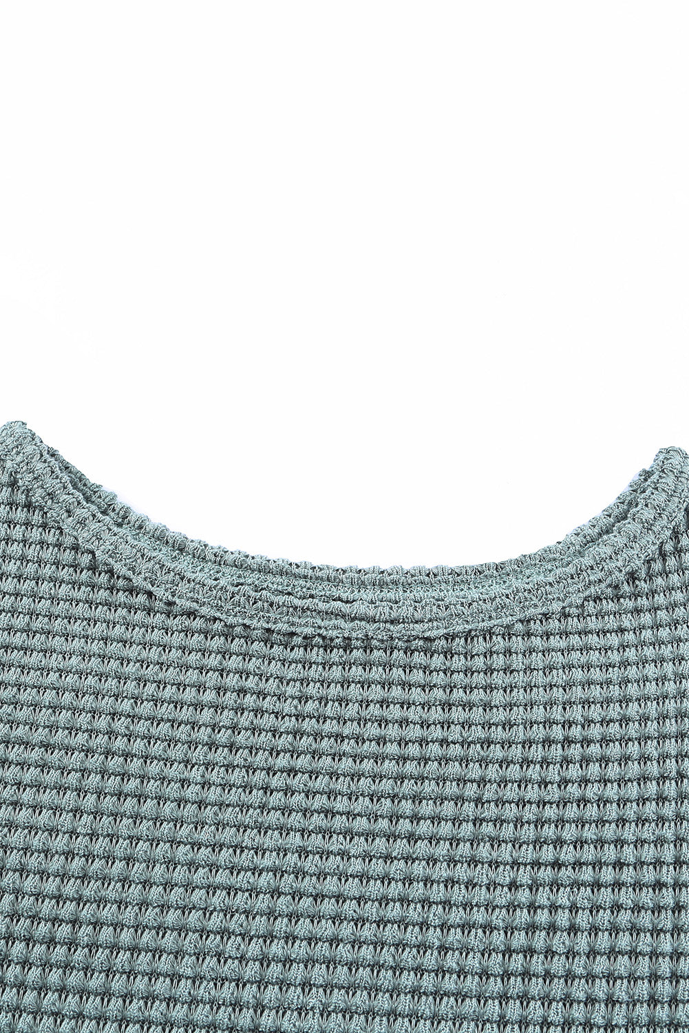 Green Waffle Knit Drop Shoulder Long Sleeve Top