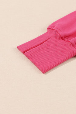 Pink Sweatshirt with Exposed Seams, Dropped Shoulders, Slit, High Low Hem